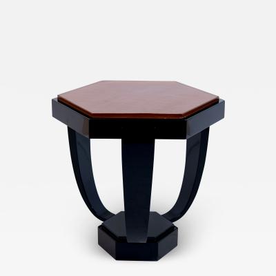 Hexagonal Art Deco Side Table with Thick Orange Saint Gobain Glass Top