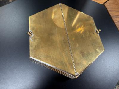 Hexagonal Brass Silver Decorative Box with Wooden Interior