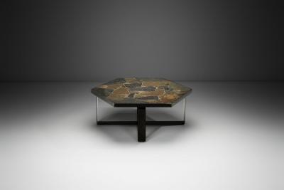 Hexagonal Coffee Table with Stone Top Europe Mid 20th Century
