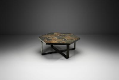 Hexagonal Coffee Table with Stone Top Europe Mid 20th Century