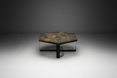 Hexagonal Coffee Table with Stone Top Europe Mid 20th Century