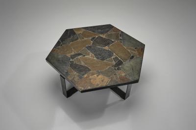 Hexagonal Coffee Table with Stone Top Europe Mid 20th Century