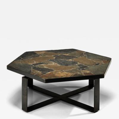 Hexagonal Coffee Table with Stone Top Europe Mid 20th Century