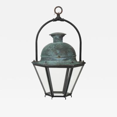 Hexagonal Glass Paneled Domed Verdigris Green Copper Lantern