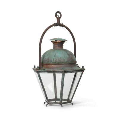 Hexagonal Glass Paneled Domed Verdigris Green Copper Lantern