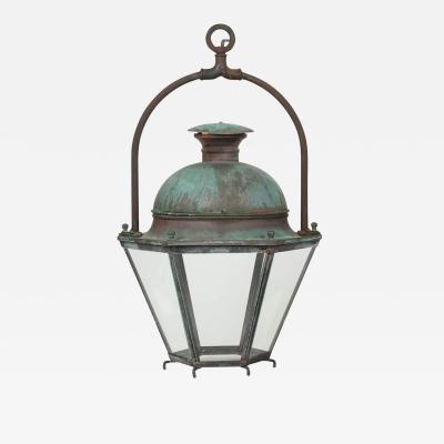 Hexagonal Glass Paneled Domed Verdigris Green Copper Lantern