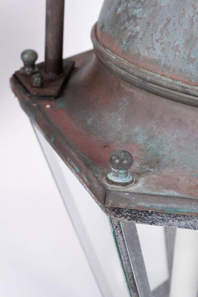 Hexagonal Glass Paneled Domed Verdigris Green Copper Lantern