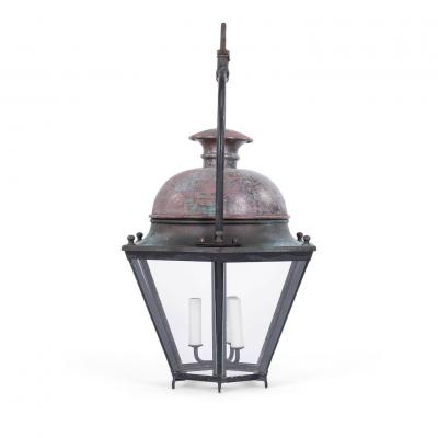 Hexagonal Glass Paneled Domed Verdigris Green Copper Lantern