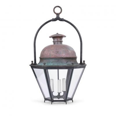 Hexagonal Glass Paneled Domed Verdigris Green Copper Lantern