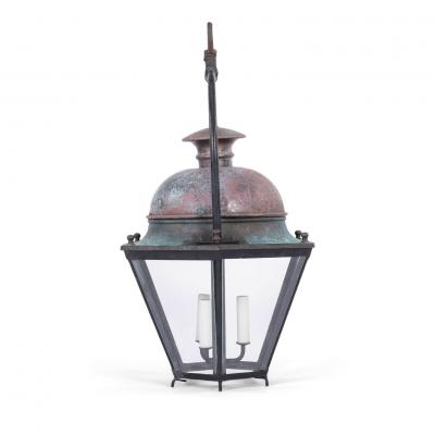 Hexagonal Glass Paneled Domed Verdigris Green Copper Lantern