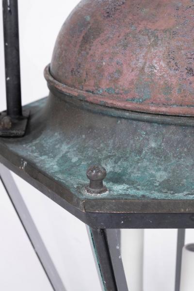 Hexagonal Glass Paneled Domed Verdigris Green Copper Lantern