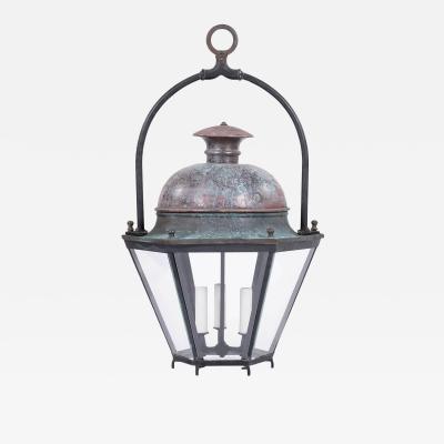 Hexagonal Glass Paneled Domed Verdigris Green Copper Lantern