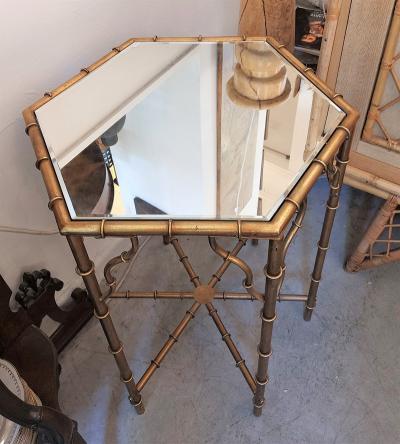 Hexagonal Golden Faux bamboo Side Table from the 70s