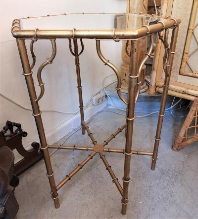 Hexagonal Golden Faux bamboo Side Table from the 70s
