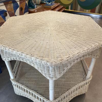 Hexagonal White Wicker Table