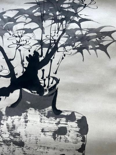 Hidaka Tetsuo Antique Japanese Ink Hanging Scroll Hidaka Tetsuo with Wood Storage Box