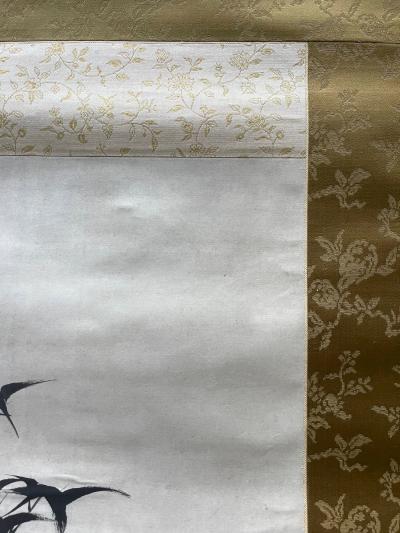 Hidaka Tetsuo Antique Japanese Ink Hanging Scroll Hidaka Tetsuo with Wood Storage Box