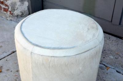 Hide Covered Cylinder Ottoman Stool
