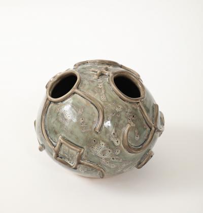 Hieroglyphic Ceramic Moonvase 2 with Grey Glaze Made By Aram C 