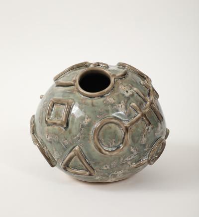 Hieroglyphic Ceramic Moonvase 2 with Grey Glaze Made By Aram C 