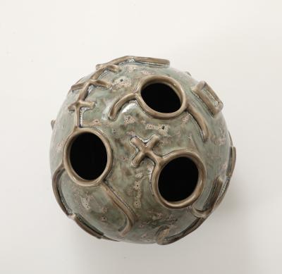 Hieroglyphic Ceramic Moonvase 2 with Grey Glaze Made By Aram C 