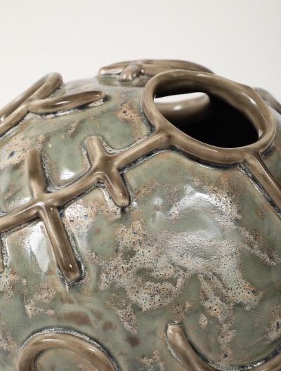 Hieroglyphic Ceramic Moonvase 2 with Grey Glaze Made By Aram C 