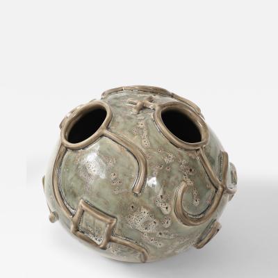 Hieroglyphic Ceramic Moonvase 2 with Grey Glaze Made By Aram C 