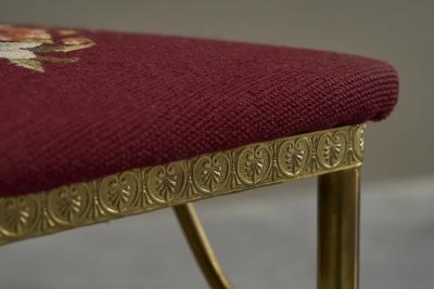 High Back Chiavari Chair in Patinated Brass and Embroidery Italy 1960s