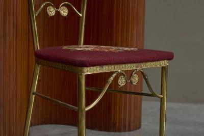 High Back Chiavari Chair in Patinated Brass and Embroidery Italy 1960s