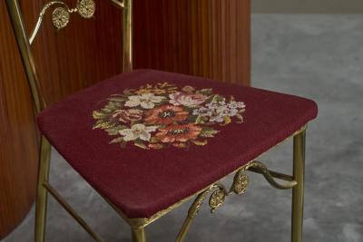 High Back Chiavari Chair in Patinated Brass and Embroidery Italy 1960s