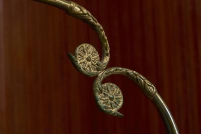 High Back Chiavari Chair in Patinated Brass and Embroidery Italy 1960s
