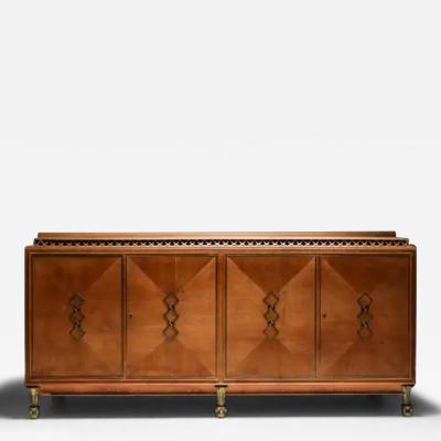 High End Credenza in Oak Bronze and Marble 1930s