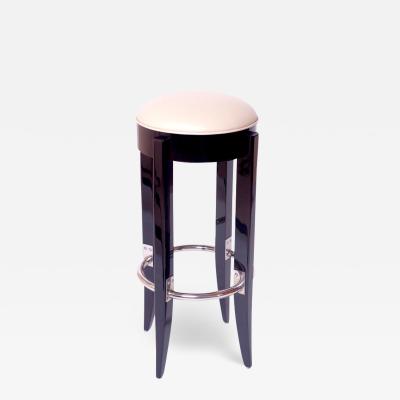 High Gloss Black Piano Lacquer Barstool in the Style of French Art Deco