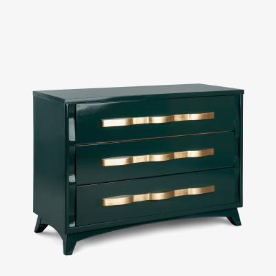 High Gloss Hunter Green Gilt Mid Century 3 Drawer Sideboard Dresser