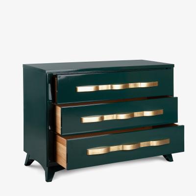 High Gloss Hunter Green Gilt Mid Century 3 Drawer Sideboard Dresser