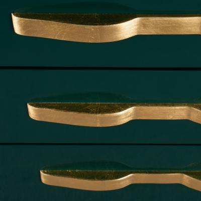 High Gloss Hunter Green Gilt Mid Century 3 Drawer Sideboard Dresser