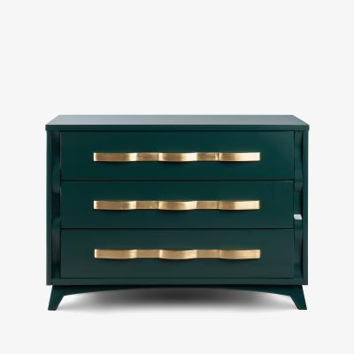 High Gloss Hunter Green Gilt Mid Century 3 Drawer Sideboard Dresser