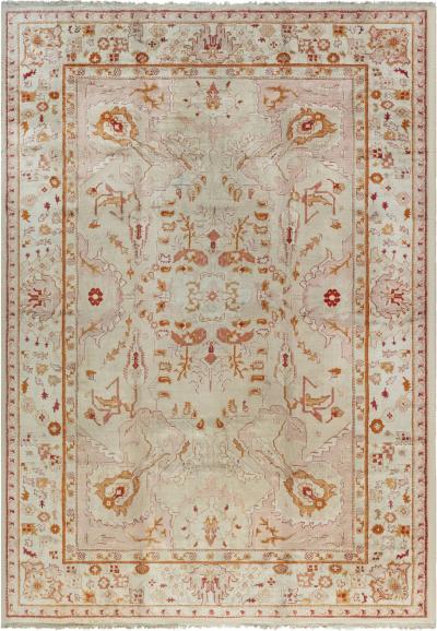 High Quaity Antique Turkish Oushak Botanic Handwoven Wool Rug