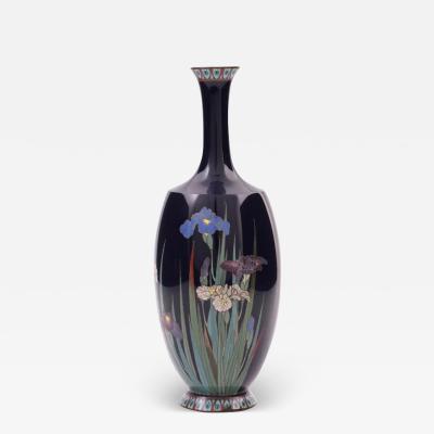 High Quality Antique Japanese Cloisonne Enamel Vase with Blossoming Iris Flowers