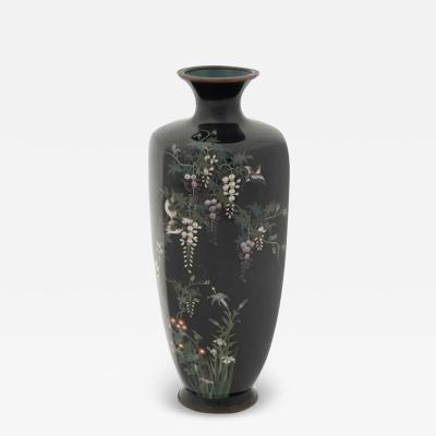 High Quality Antique Meiji Era Japanese Cloisonne Enamel Wisteria and Bird Vase