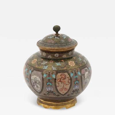 High Quality Antique Meiji Japanese Cloisonne Enamel Koro Jar Gold Wire