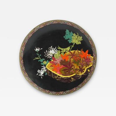 High Quality Meiji Japanese Cloisonne Enamel Plate Autumn Leaves Chrysanthemum