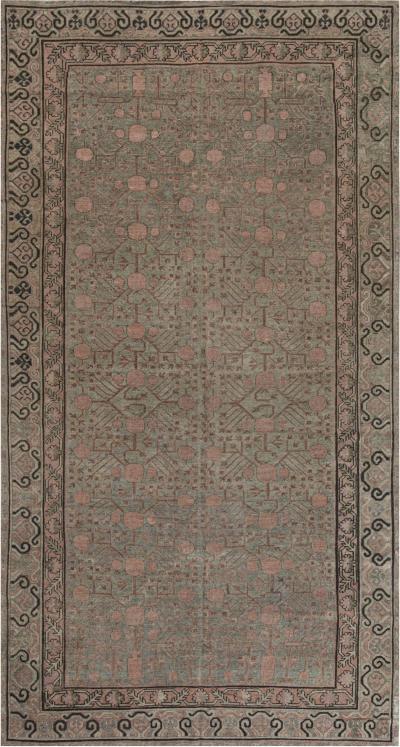 High Quality Vintage Samarkand Khotan Botanic Handmade Wool Carpet