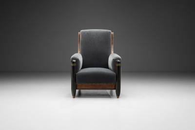 High back Art Deco Lounge Chair with Brass Elements France circa 1930s