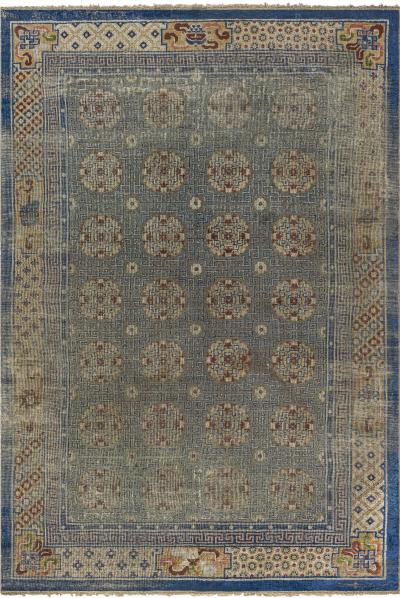High quality Antique Chinese Blue Yellow Handmade Silk Metal Thread Rug
