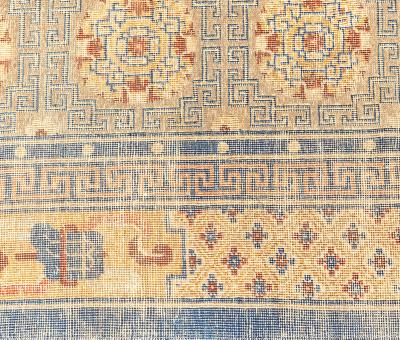 High quality Antique Chinese Blue Yellow Handmade Silk Metal Thread Rug