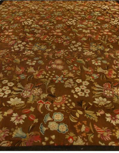 High quality Early 20th Century French Aubusson Brown Size Adjusted Rug
