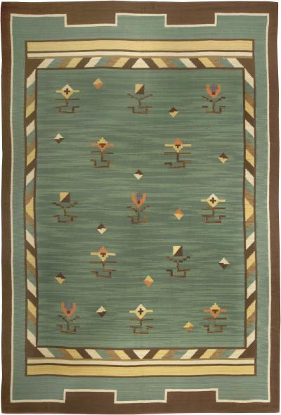 High quality Mid 20th century Swedish Green Handmade Wool Rug