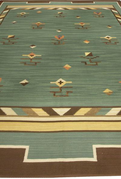 High quality Mid 20th century Swedish Green Handmade Wool Rug