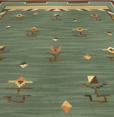 High quality Mid 20th century Swedish Green Handmade Wool Rug